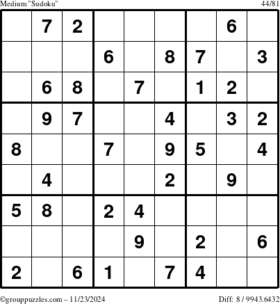 The grouppuzzles.com Medium Sudoku puzzle for Saturday November 23, 2024