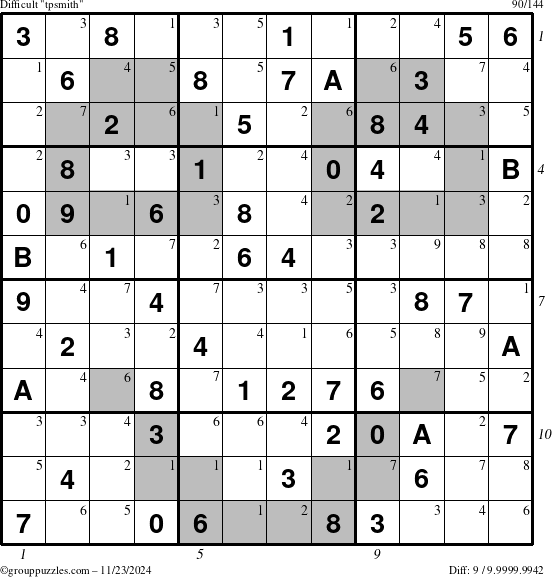 The grouppuzzles.com Difficult tpsmith puzzle for Saturday November 23, 2024 with all 9 steps marked