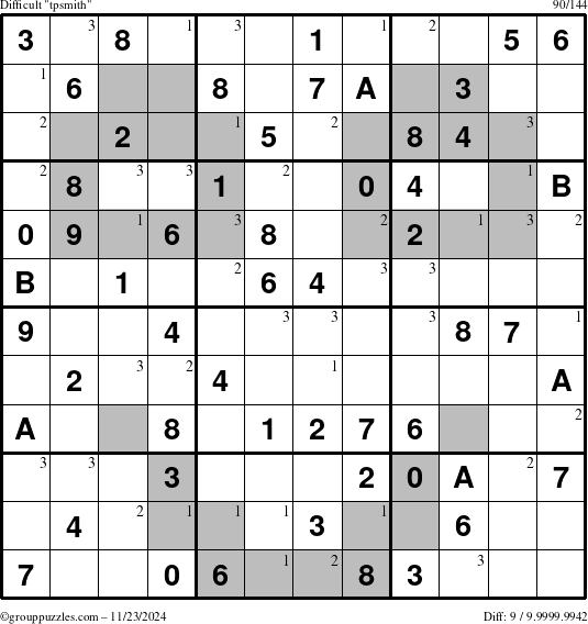 The grouppuzzles.com Difficult tpsmith puzzle for Saturday November 23, 2024 with the first 3 steps marked