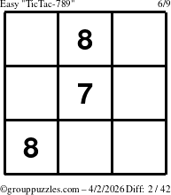 The grouppuzzles.com Easy TicTac-789 puzzle for Thursday April 2, 2026