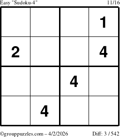 The grouppuzzles.com Easy Sudoku-4 puzzle for Thursday April 2, 2026