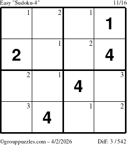 The grouppuzzles.com Easy Sudoku-4 puzzle for Thursday April 2, 2026 with the first 3 steps marked