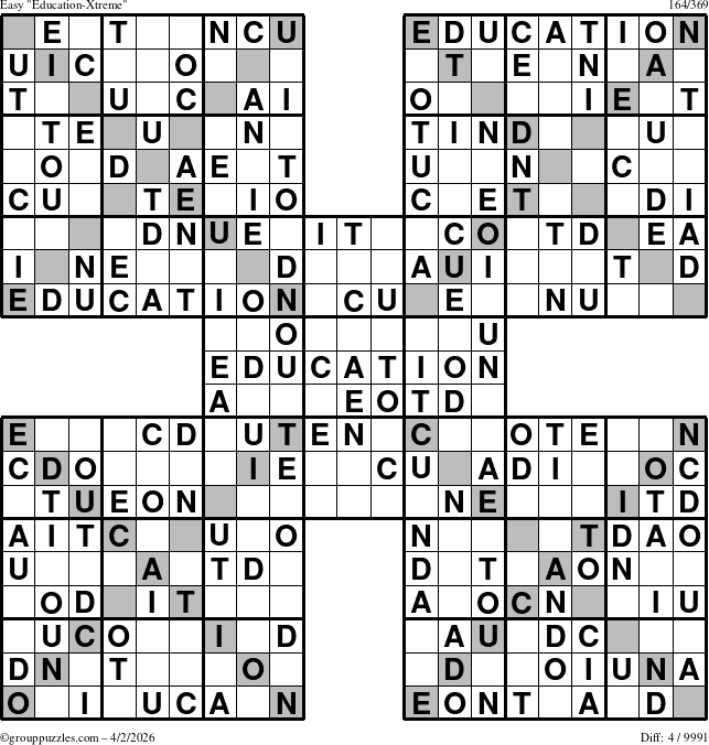 The grouppuzzles.com Easy Education-Xtreme puzzle for Thursday April 2, 2026