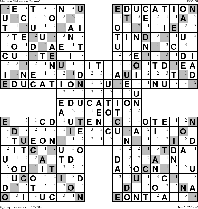 The grouppuzzles.com Medium Education-Xtreme puzzle for Thursday April 2, 2026 with the first 3 steps marked