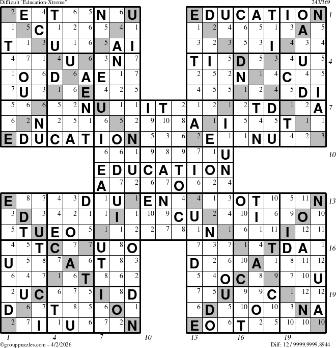The grouppuzzles.com Difficult Education-Xtreme puzzle for Thursday April 2, 2026, suitable for printing, with all 12 steps marked