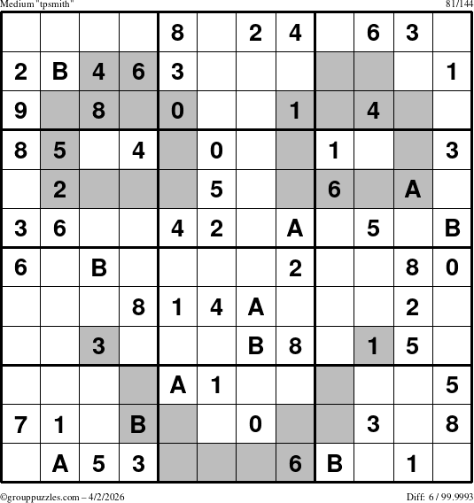 The grouppuzzles.com Medium tpsmith puzzle for Thursday April 2, 2026