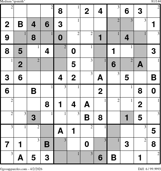 The grouppuzzles.com Medium tpsmith puzzle for Thursday April 2, 2026 with the first 3 steps marked