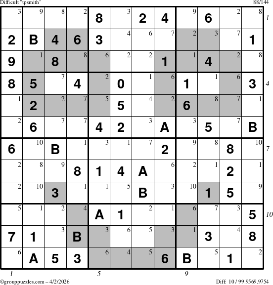 The grouppuzzles.com Difficult tpsmith puzzle for Thursday April 2, 2026 with all 10 steps marked