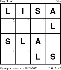 The grouppuzzles.com Easy Lisa puzzle for Tuesday October 28, 2025 with the first 2 steps marked