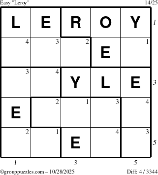 The grouppuzzles.com Easy Leroy puzzle for Tuesday October 28, 2025, suitable for printing, with all 4 steps marked