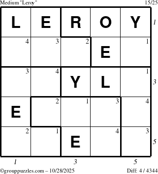 The grouppuzzles.com Medium Leroy puzzle for Tuesday October 28, 2025 with all 4 steps marked