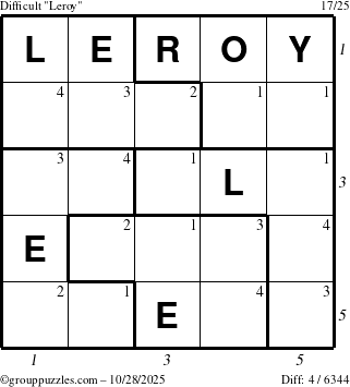 The grouppuzzles.com Difficult Leroy puzzle for Tuesday October 28, 2025 with all 4 steps marked