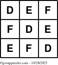 The grouppuzzles.com Answer grid for the TicTac-DEF puzzle for Tuesday October 28, 2025