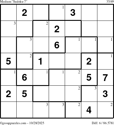 The grouppuzzles.com Medium Sudoku-7 puzzle for Tuesday October 28, 2025 with the first 3 steps marked