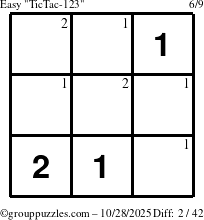 The grouppuzzles.com Easy TicTac-123 puzzle for Tuesday October 28, 2025 with the first 2 steps marked