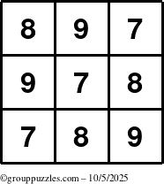 The grouppuzzles.com Answer grid for the TicTac-789 puzzle for Sunday October 5, 2025