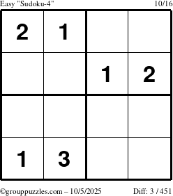 The grouppuzzles.com Easy Sudoku-4 puzzle for Sunday October 5, 2025