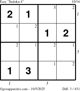 The grouppuzzles.com Easy Sudoku-4 puzzle for Sunday October 5, 2025 with all 3 steps marked