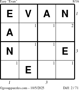 The grouppuzzles.com Easy Evan puzzle for Sunday October 5, 2025, suitable for printing, with all 2 steps marked