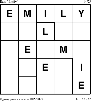 The grouppuzzles.com Easy Emily puzzle for Sunday October 5, 2025