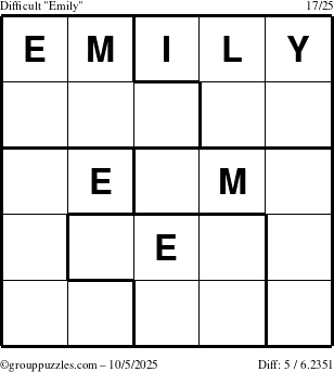 The grouppuzzles.com Difficult Emily puzzle for Sunday October 5, 2025