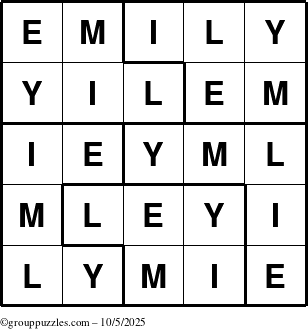 The grouppuzzles.com Answer grid for the Emily puzzle for Sunday October 5, 2025