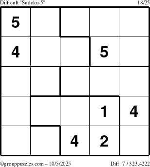The grouppuzzles.com Difficult Sudoku-5 puzzle for Sunday October 5, 2025