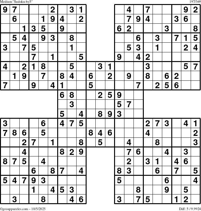 The grouppuzzles.com Medium Sudoku-by5 puzzle for Sunday October 5, 2025