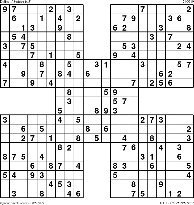 The grouppuzzles.com Difficult Sudoku-by5 puzzle for Sunday October 5, 2025