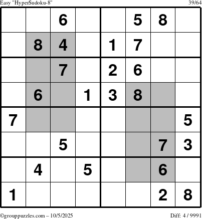 The grouppuzzles.com Easy HyperSudoku-8 puzzle for Sunday October 5, 2025
