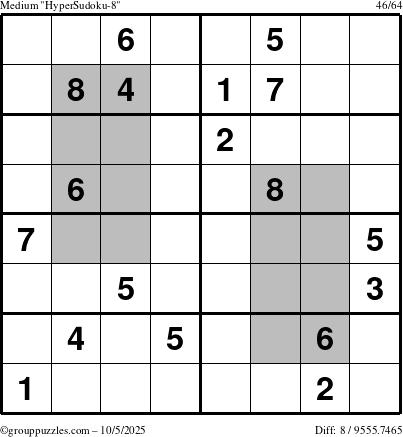 The grouppuzzles.com Medium HyperSudoku-8 puzzle for Sunday October 5, 2025