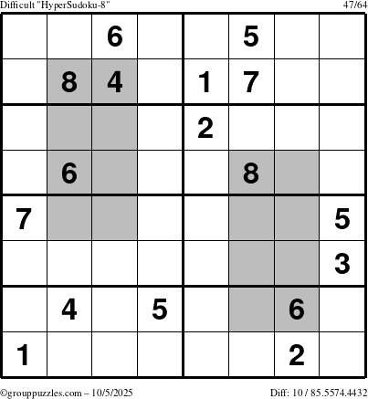 The grouppuzzles.com Difficult HyperSudoku-8 puzzle for Sunday October 5, 2025