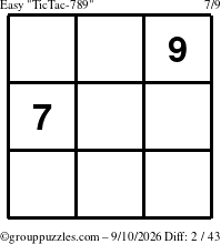 The grouppuzzles.com Easy TicTac-789 puzzle for Thursday September 10, 2026
