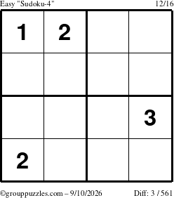 The grouppuzzles.com Easy Sudoku-4 puzzle for Thursday September 10, 2026