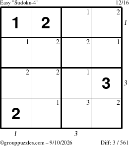 The grouppuzzles.com Easy Sudoku-4 puzzle for Thursday September 10, 2026, suitable for printing, with all 3 steps marked