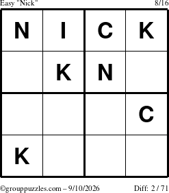 The grouppuzzles.com Easy Nick puzzle for Thursday September 10, 2026