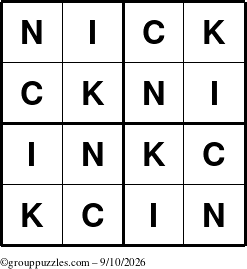 The grouppuzzles.com Answer grid for the Nick puzzle for Thursday September 10, 2026