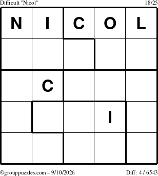 The grouppuzzles.com Difficult Nicol puzzle for Thursday September 10, 2026