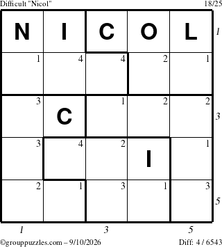 The grouppuzzles.com Difficult Nicol puzzle for Thursday September 10, 2026, suitable for printing, with all 4 steps marked