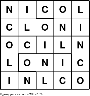 The grouppuzzles.com Answer grid for the Nicol puzzle for Thursday September 10, 2026
