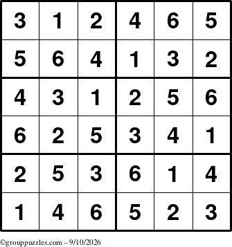 The grouppuzzles.com Answer grid for the Sudoku-Junior puzzle for Thursday September 10, 2026