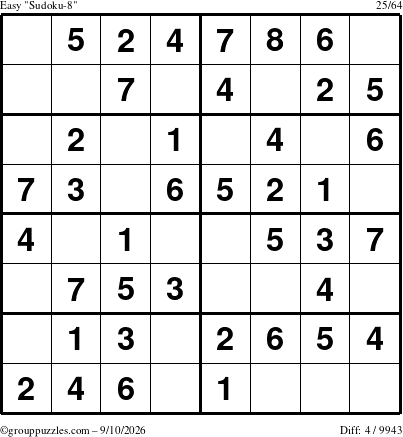The grouppuzzles.com Easy Sudoku-8 puzzle for Thursday September 10, 2026