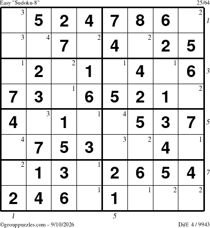 The grouppuzzles.com Easy Sudoku-8 puzzle for Thursday September 10, 2026, suitable for printing, with all 4 steps marked
