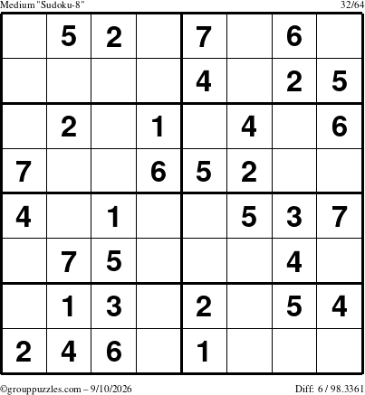 The grouppuzzles.com Medium Sudoku-8 puzzle for Thursday September 10, 2026
