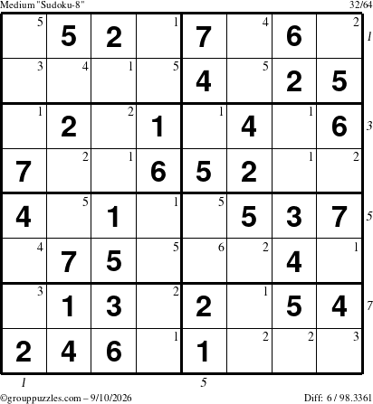The grouppuzzles.com Medium Sudoku-8 puzzle for Thursday September 10, 2026 with all 6 steps marked