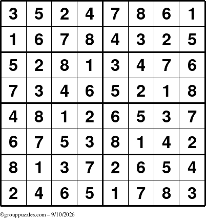 The grouppuzzles.com Answer grid for the Sudoku-8 puzzle for Thursday September 10, 2026