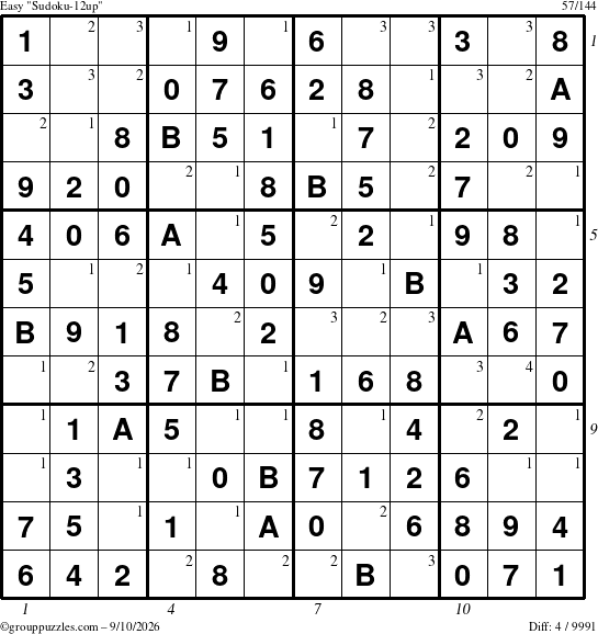 The grouppuzzles.com Easy Sudoku-12up puzzle for Thursday September 10, 2026 with all 4 steps marked