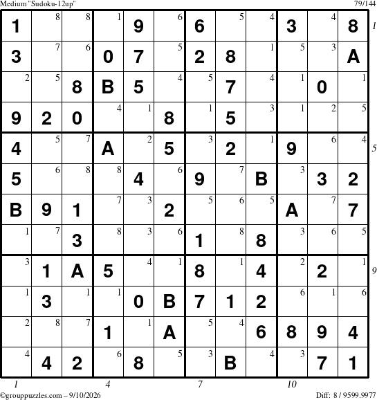 The grouppuzzles.com Medium Sudoku-12up puzzle for Thursday September 10, 2026 with all 8 steps marked