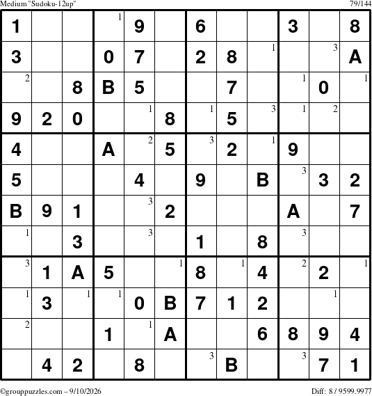 The grouppuzzles.com Medium Sudoku-12up puzzle for Thursday September 10, 2026 with the first 3 steps marked
