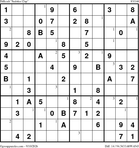 The grouppuzzles.com Difficult Sudoku-12up puzzle for Thursday September 10, 2026 with the first 3 steps marked
